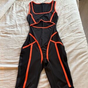 Fashion Nova Black and Orange One Piece